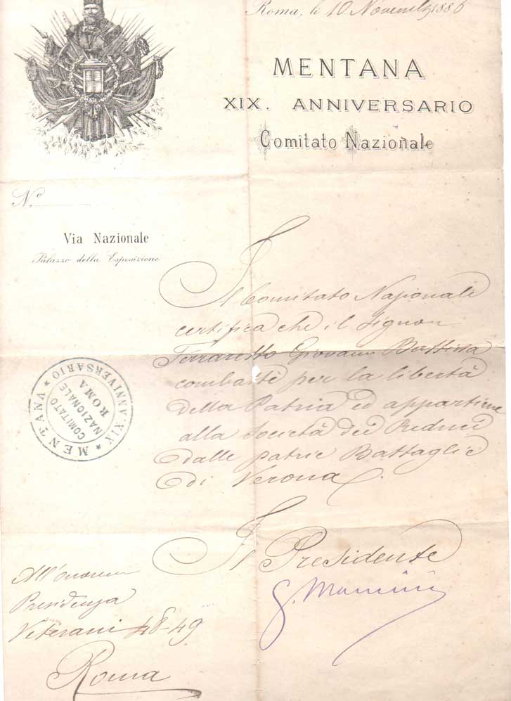 documento con firma autografa, datato 10 novembre 1886 - roma.