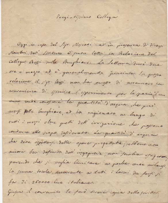 lettera autografa firmata inviata, datata 20 dicembre 1817 - milano, inviata al fisico giovanni battista venturi - reggio emilia