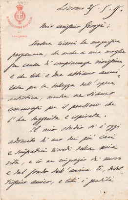 lettera autografa firmata inviata a giorgi. datata 25 maggio 1915.