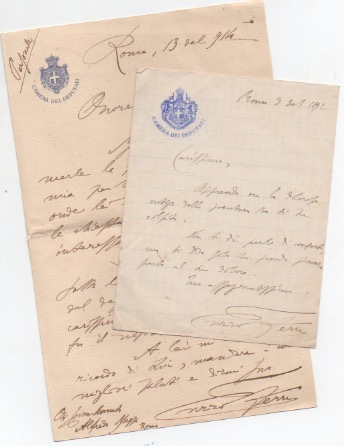 2 lettere autografe firmate, datate 1892 e 1914.