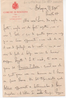 lettera autografa firmata datata 1906 - bologna, inviata all amico lucio