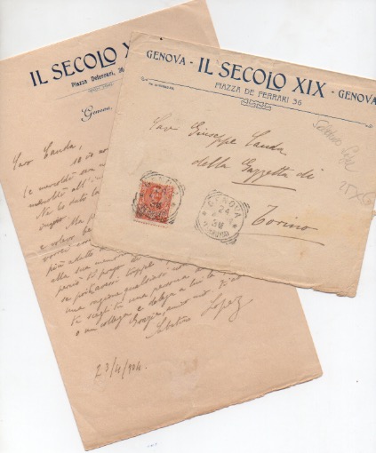lettera autografa firmata, datata 24 aprile 1904 - genova, inviata a giuseppe cauda