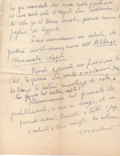 lettera autografa firmata, datata 26 aprile 1942 - napoli, inviata al giornalista e amico giovanni mosca.