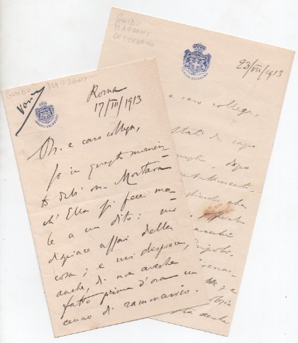 2 lettere autografe firmate datate 1913 - roma, inviata ad un collega.