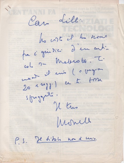 breve lettera autografa firmata, non datata [ma giugno 1974], inviata al giornalista virgilio lilli