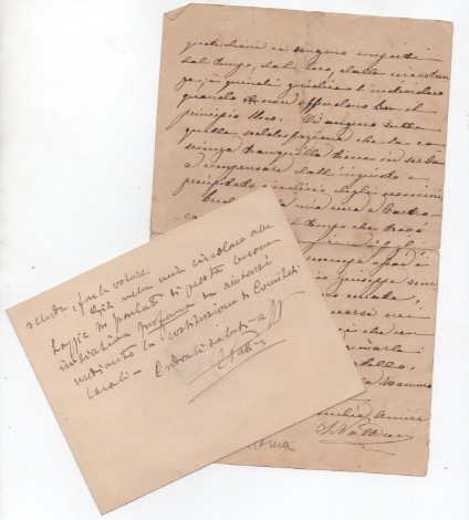 1 lettera e 1 biglietto autografi firmati, datati 1879 e 1918, inviati all amico alfredo
