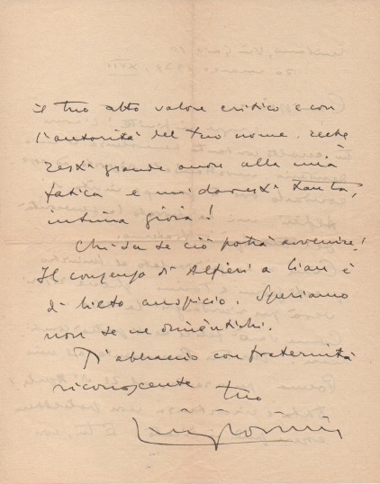 lettera autografa firmata datata 20 marzo 1939 - milano, inviata ad un amico.