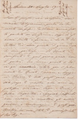 lettera non firmata, ma scritta da un funzionario del governo piemontese, datata 20 luglio 1859 - torino, probabilmente inviata ad un cugino