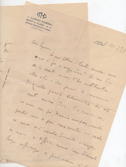 lettera autografa firmata, datata 8 aprile 1928 - venezia, inviata ad una signora.