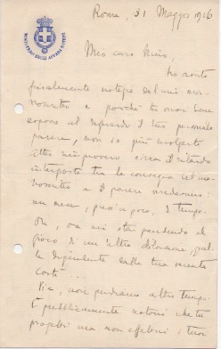 lettera autografa firmata emilio s., datata 31 maggio 1916 - roma.