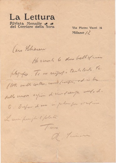 tre lettere autografe firmate (precedenti al 1910) inviate allo scrittore e giornalista attilio schiavoni.