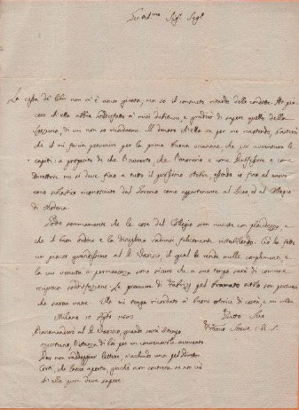 lettera autografa firmata, datata 10 agosto 1803 - milano, inviata ad alessandro barbieri, segretario del collegio nazionale di modena.