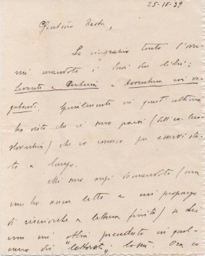 lettera autografa firmata, datata 25 aprile 1939 - roma, inviata allo scrittore corrado testa.