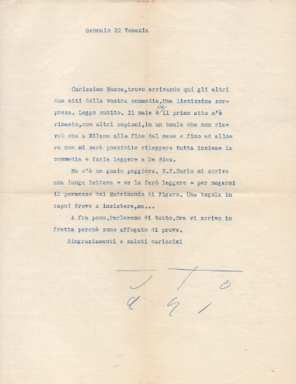 insieme di 6 lettere, una autografa firmata, le altre dattiloscritte con firma autografa, datate 1941 - inviate allo scrittore e giornalista giovanni mosca.