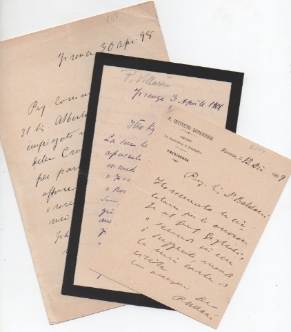 insieme di 3 lettere autografe firmate, datate 1898 e 1909 - firenze, inviate a vari destinatari.