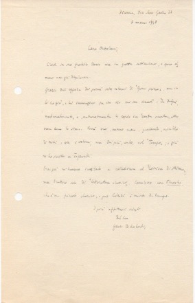 lettera autografa firmata inviata a roberto ortolani. datata 7 marzo 1948.