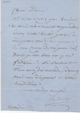lettera autografa firmata, non datata (26 ottobre), inviata ad una signora.