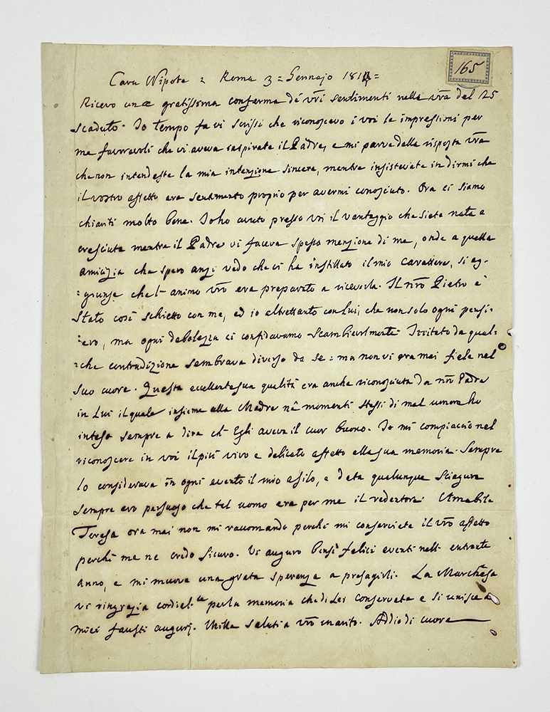 lettera autografa non firmata, datata 3 gennaio 1814 - roma, inviata alla nipote [teresa]