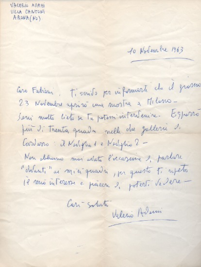 lettera autografa firmata inviata al poeta e giornalista enzo fabiani. datata 10 novembre 1963