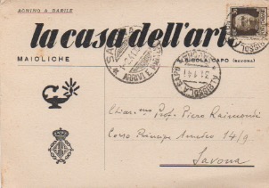 cartolina postale viaggiata, autografa firmata, inviata al prof. piero raimondi. datata 31 gennaio 1941.