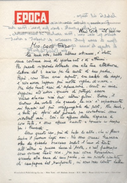 lettera autografa firmata inviata al poeta e giornalista enzo fabiani. datata 28 marzo s.a.