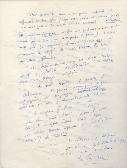 lettera autografa firmata inviata al poeta e giornalista enzo fabiani. datata 4 dicembre 1965.