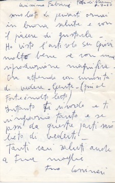 lettera autografa firmata inviata al poeta e giornalista enzo fabiani. datata: 8 luglio 1960,