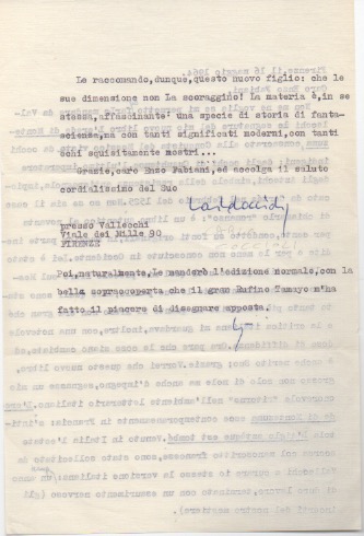 lettera dattiloscritta con firma autografa inviata al poeta e giornalista enzo fabiani. datata 16 maggio 1964