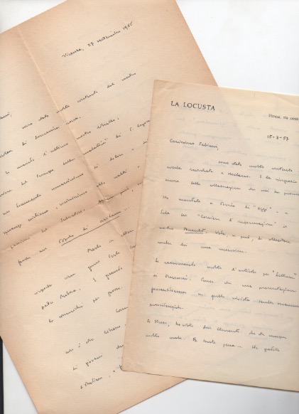 due lettere autografe firmate inviate al poeta e giornalista enzo fabiani. datate: 1956-1957.
