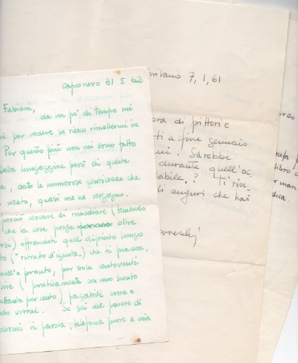 insieme di 10 lettere (di cui 2 dattiloscritte con la sola firma autografa) autografe firmate inviate al  poeta e giornalista enzo fabiani. datate 1961-1971.