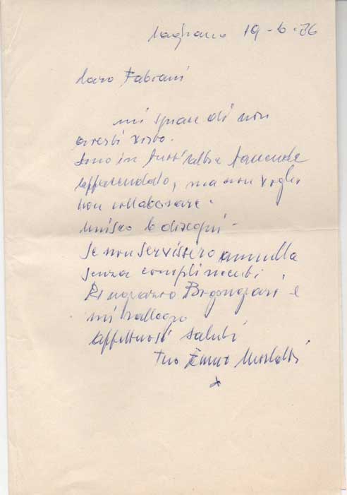 insieme di 3 lettere inviate al poeta e giornalista enzo fabiani. datate 1977-1986.