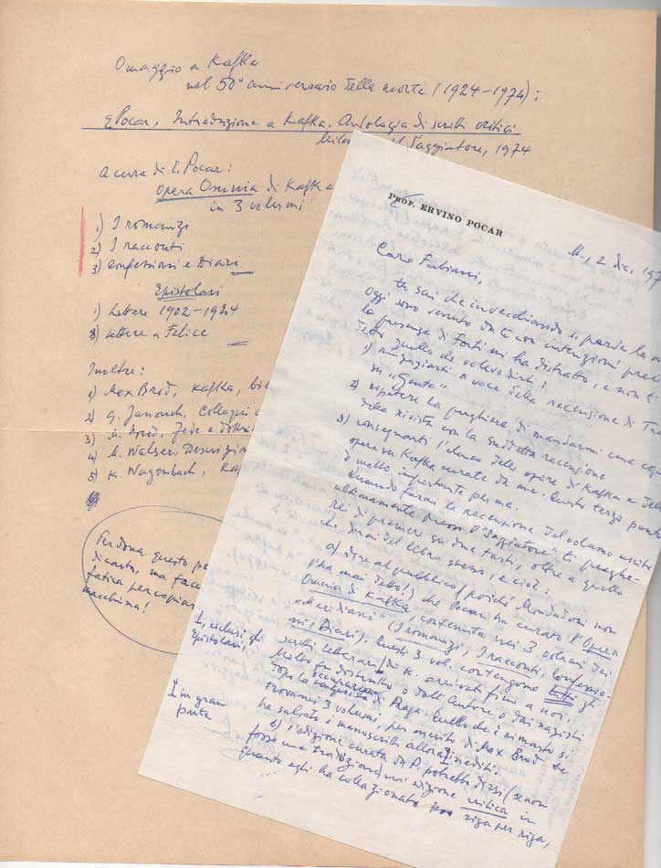 lettera autografa firmata inviata al poeta enzo fabiani. datata 2 dicembre 1974