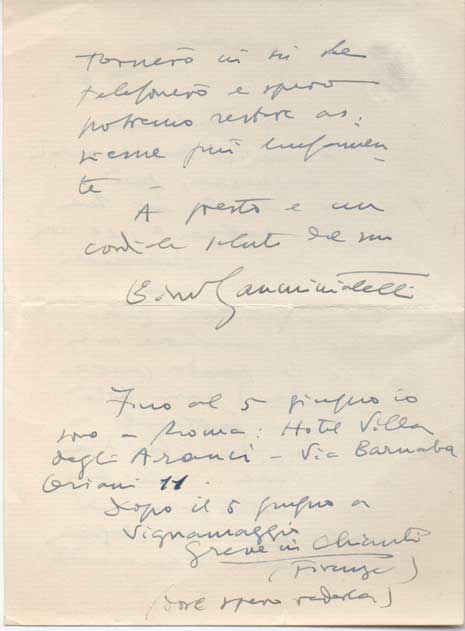lettera autografa firmata inviata al  poeta e giornalista enzo fabiani. datato 22 maggio 1961