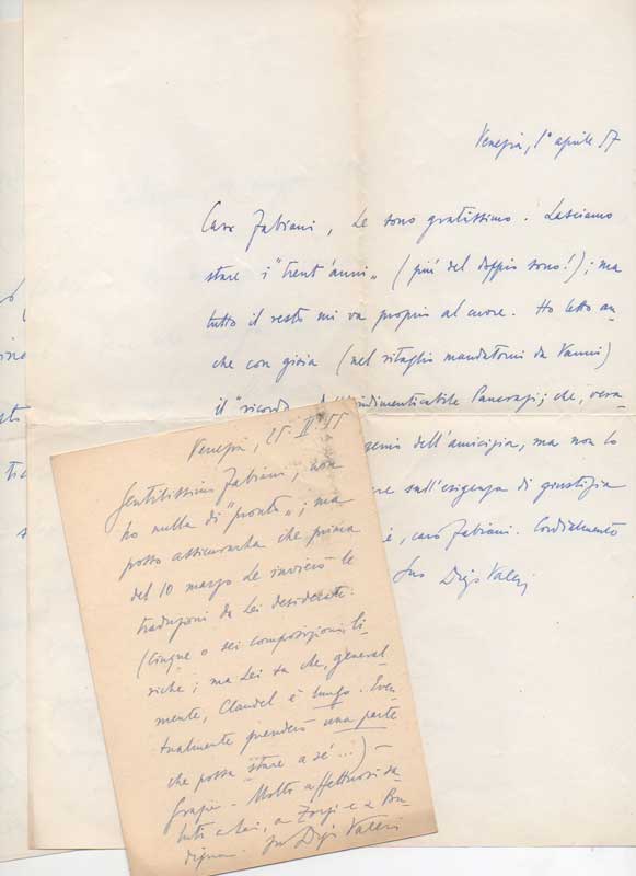 2 lettere, 1 cartolina postale viaggiata autografi firmati, inviati al  poeta e giornalista enzo fabiani. datati 1955 - 1962