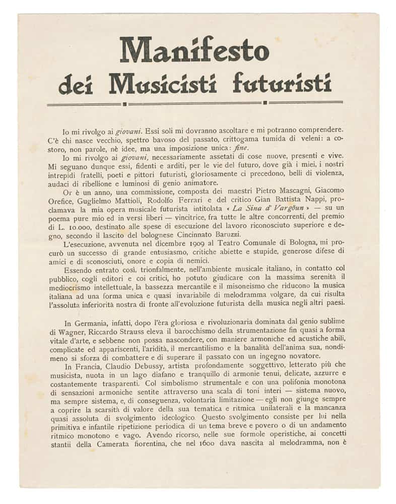 manifesto dei musicisti futuristi [prima edizione, seconda tiratura]