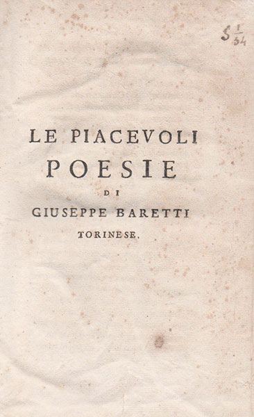 le piacevoli poesie di giuseppe baretti torinese