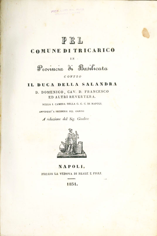 pel comune di tricarico in provincia di basilicata contro il duca della salandra d. domenico, cav d. francesco ed altri revertera [...]