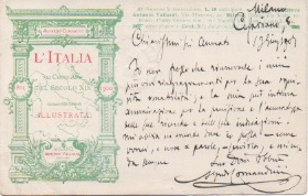 cartolina postale viaggiata autografa firmata inviata al cavaliere marchisio - torino.