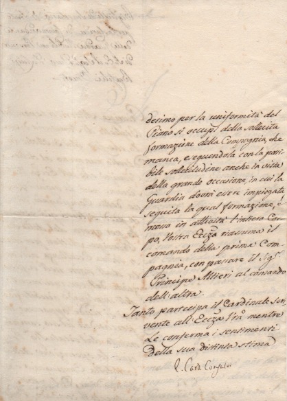 lettera manoscritta con firma autografa del cardinale inviata al duca luigi braschi.