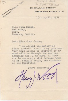 lettera dattiloscritta con firma autografa inviata a miss joan coxon, surrey.