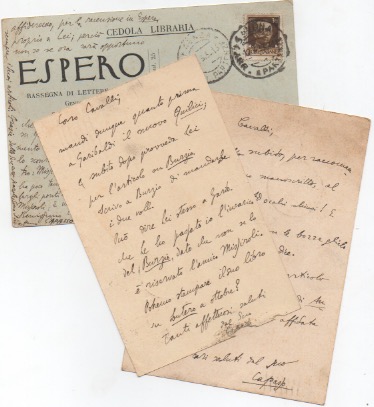 3 cartoline postali viaggiate autografe firmate inviate ad armando cavalli, faenza.
