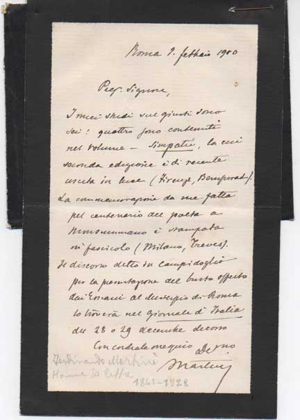 lettera autografa firmata inviata a emanuele ovazza, roma.