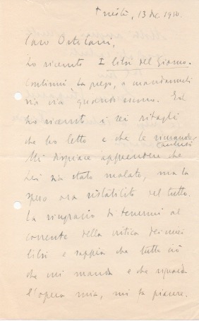 lettera autografa firmata inviata a roberto ortolani, garzanti. datata 13 dicembre 1950