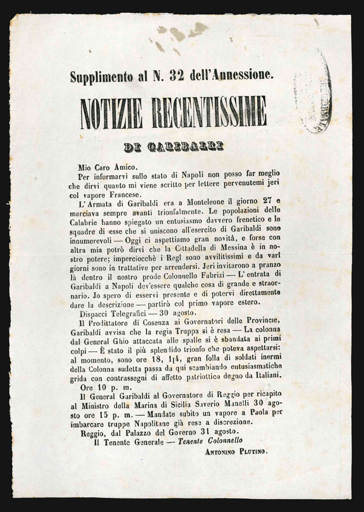 notizie recentissime di garibaldi