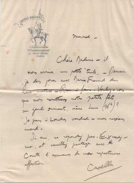 lettera autografa firmata inviata a “chère madame”. non datata.