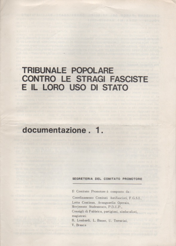 tribunale popolare contro le stragi fasciste e il loro uso di stato. documentazione 1