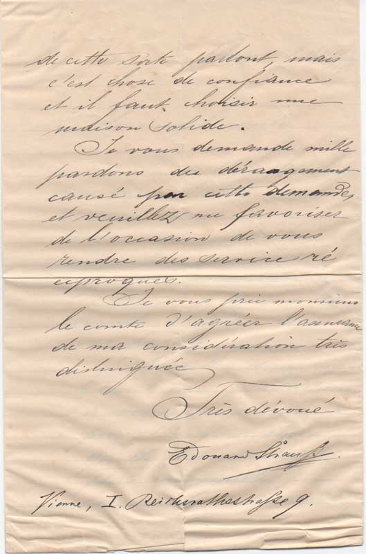 lettera autografa firmata inviata al conte [di san martino]. datata 6 ottobre 1896, vienna