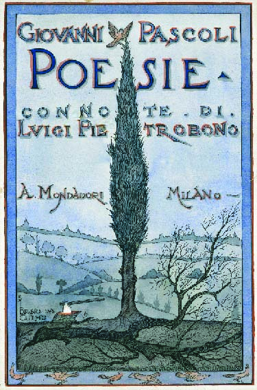 bozzetto originale per copertina: «giovanni pascoli | poesie. | con note di | luigi pietrobono | a. mondadori milano»