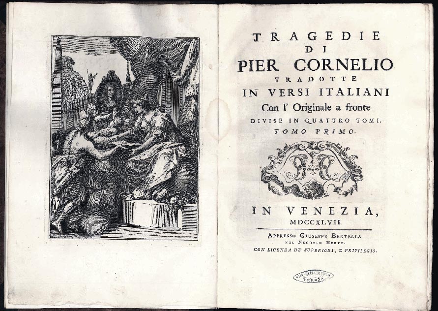 tragedie di pier cornelio tradotte in versi italiani con l’originale a fronte. divise in quattro tomi