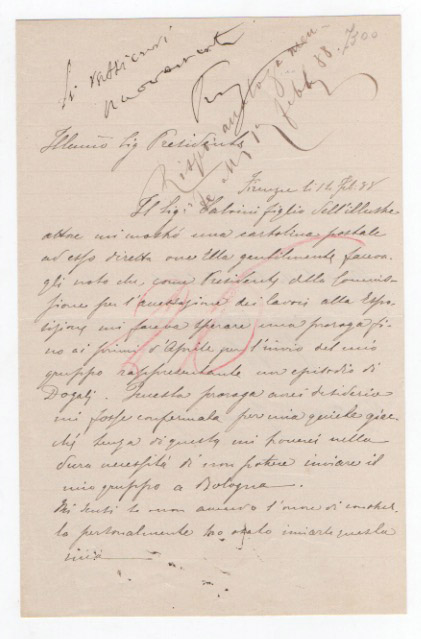 lettera autografa firmata inviata al presidente dell’esposizione di bologna.